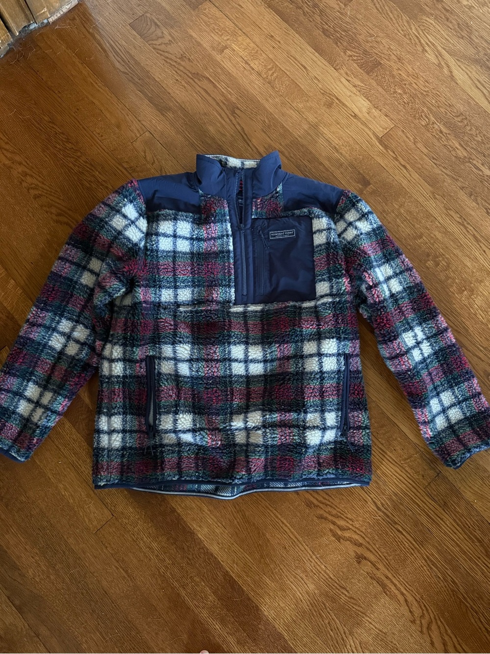 Vineyard Vines Red, Navy & Green Plaid Sherpa Pullover